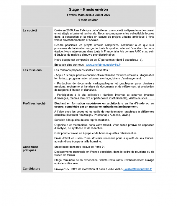 Fiche de poste stage février 2026